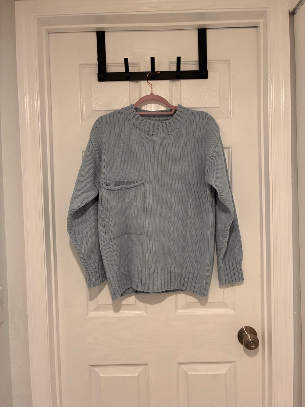 Light Blue Crewneck Pocket Sweater.